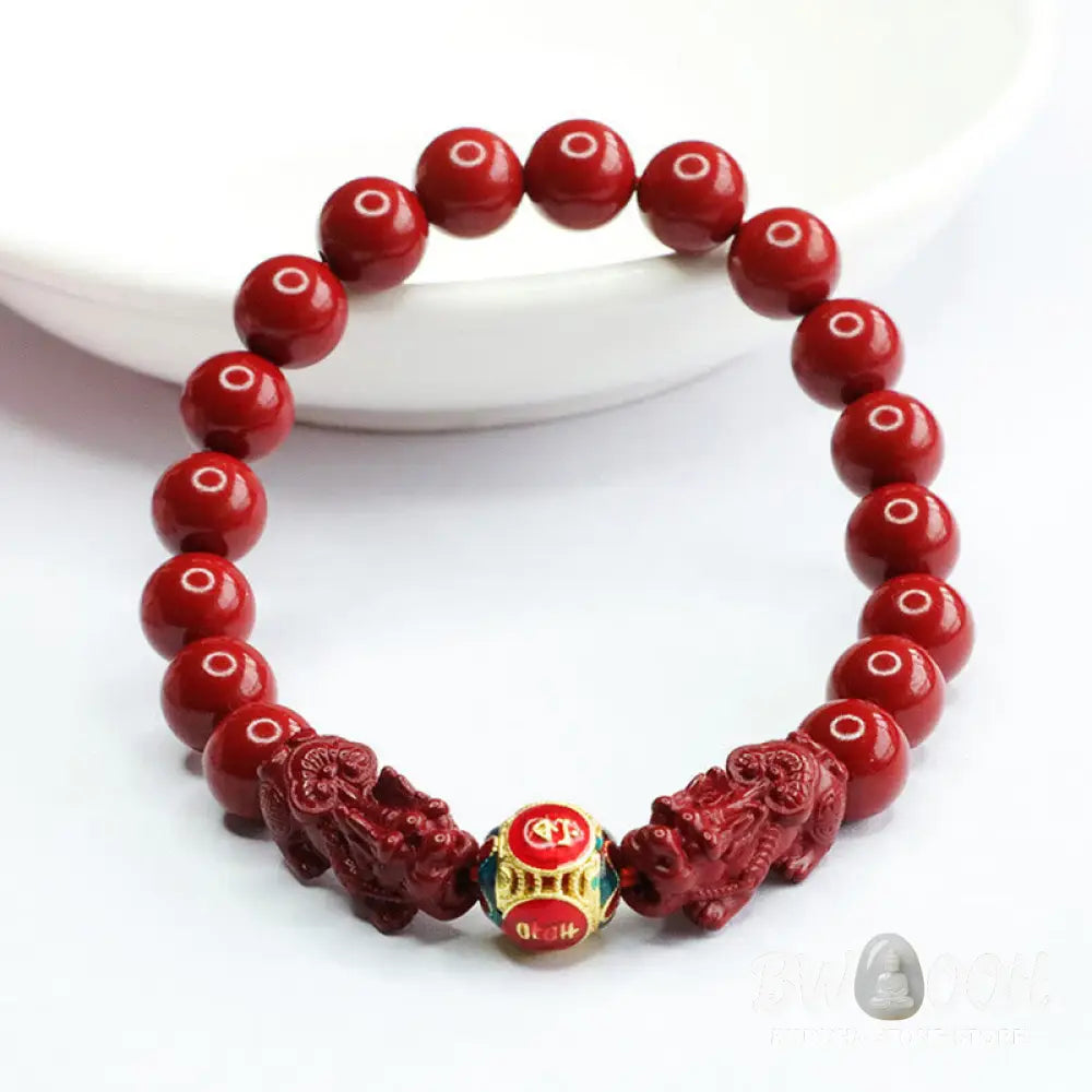 Buddha Stones Cinnabar Double PIXIU Keep Away Evil Spirits Bracelet - BWOOOH - Cinnabar Double PIXIU(Wrist