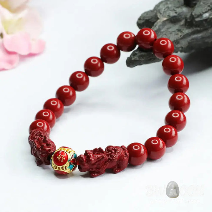 Buddha Stones Cinnabar Double PIXIU Keep Away Evil Spirits Bracelet - BWOOOH - Cinnabar Double PIXIU(Wrist