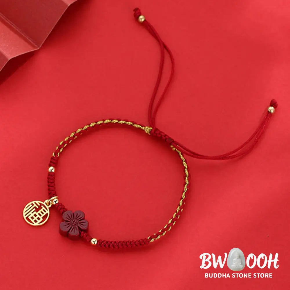 Buddha Stones Cinnabar Flower Fu Character Blessing Braided String Bracelet - BWOOOH
