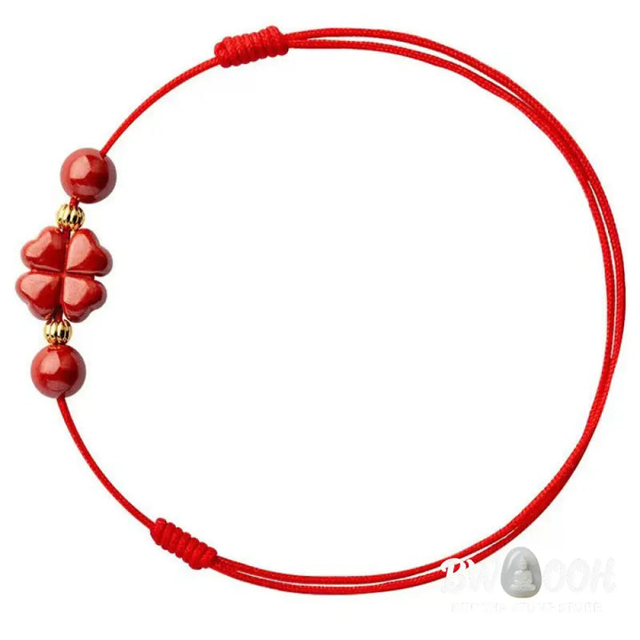 Buddha Stones Cinnabar Four Leaf Clover Blessing String Rope Anklet - Anklet