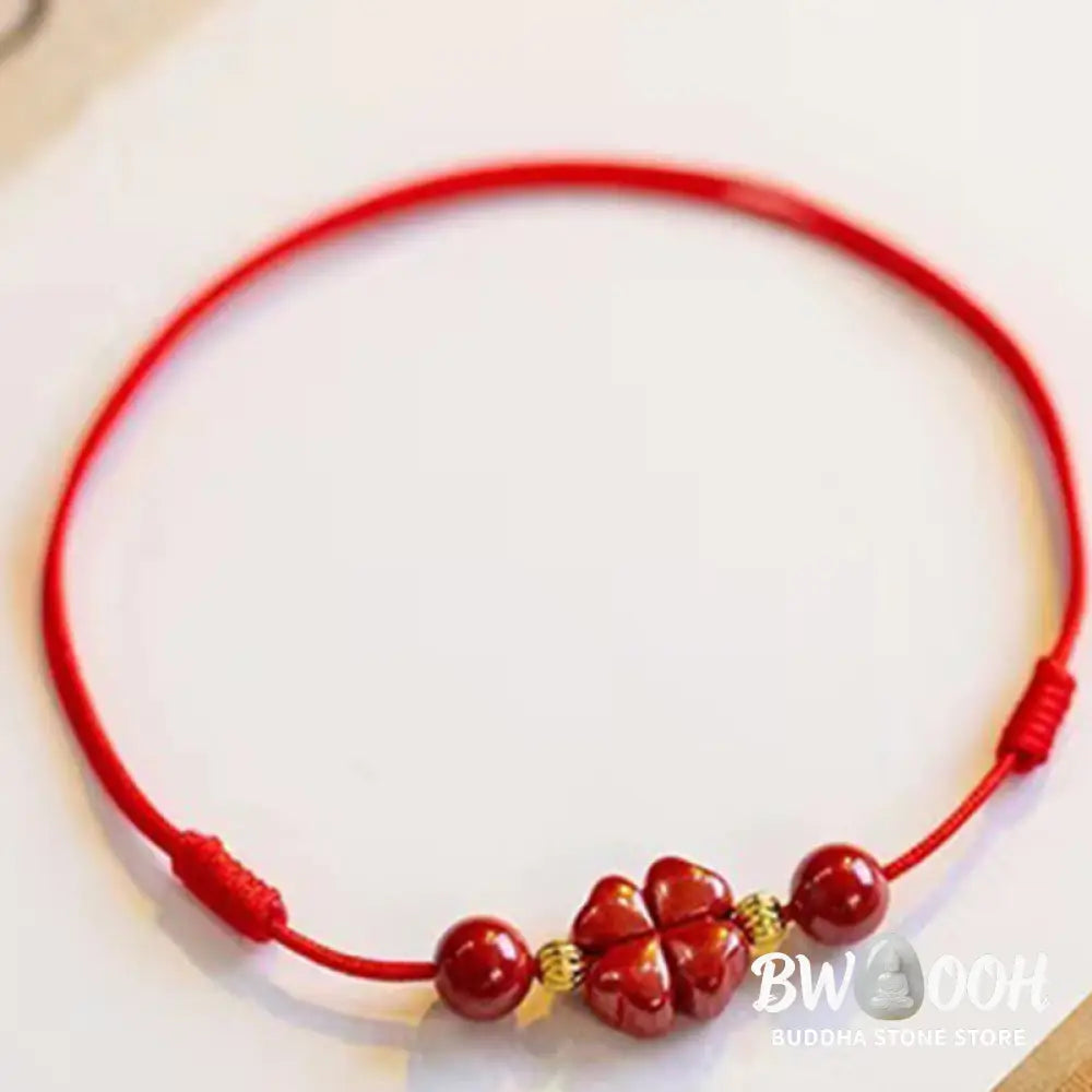 Buddha Stones Cinnabar Four Leaf Clover Blessing String Rope Anklet - Anklet
