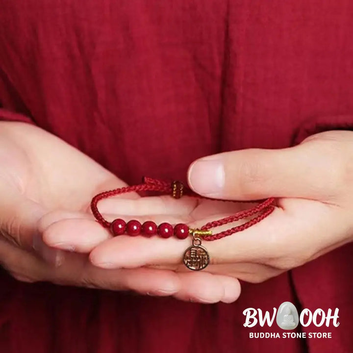 Buddha Stones Cinnabar Fu Character Beads Blessing Red String Handmade Braided Bracelet - BWOOOH - Bracelet