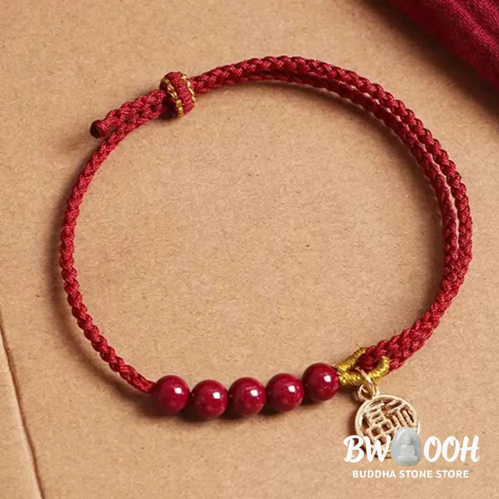 Buddha Stones Cinnabar Fu Character Beads Blessing Red String Handmade Braided Bracelet - BWOOOH - Bracelet