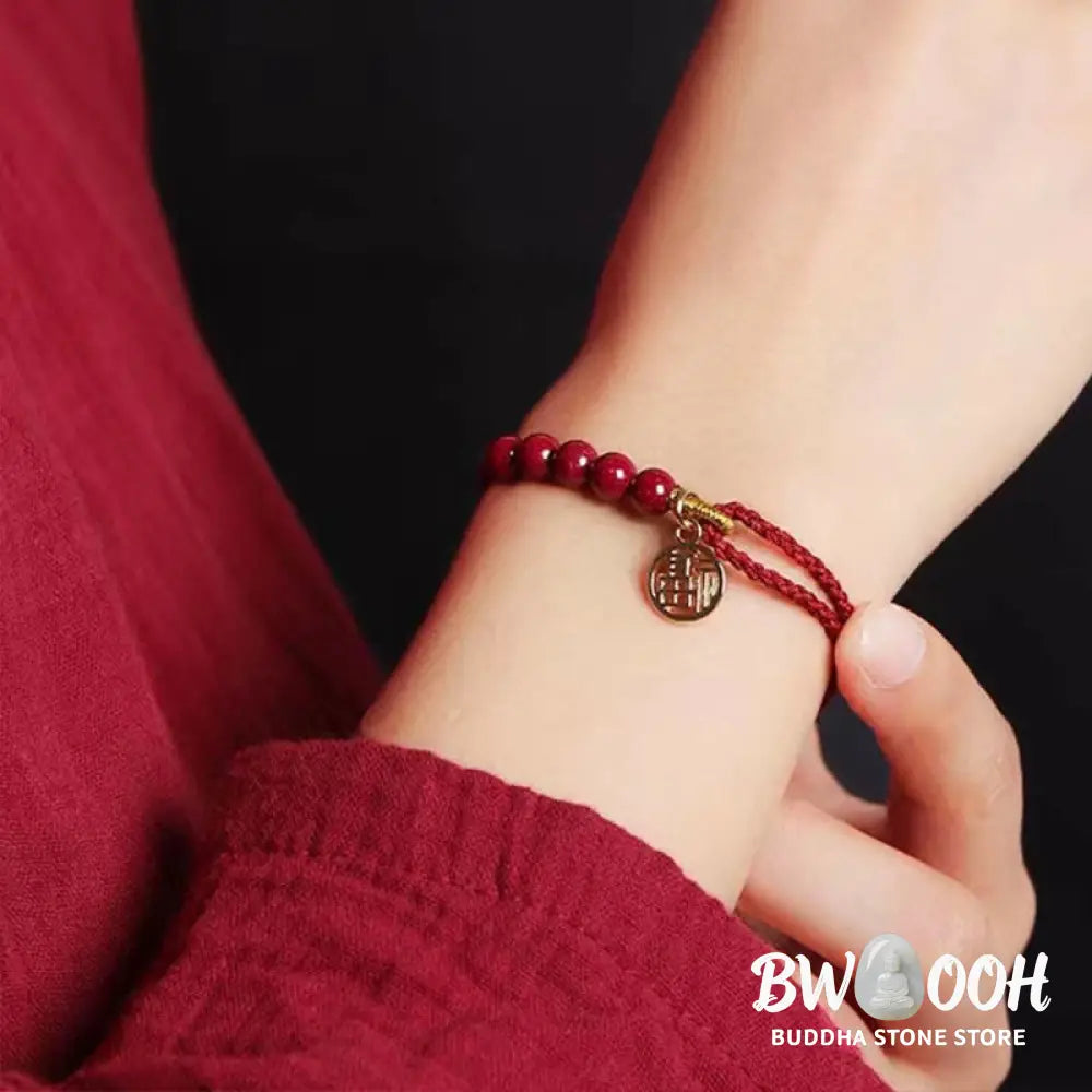 Buddha Stones Cinnabar Fu Character Beads Blessing Red String Handmade Braided Bracelet - BWOOOH - Bracelet