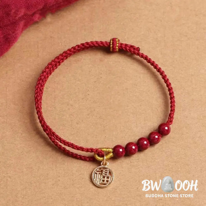 Buddha Stones Cinnabar Fu Character Beads Blessing Red String Handmade Braided Bracelet - BWOOOH - Bracelet