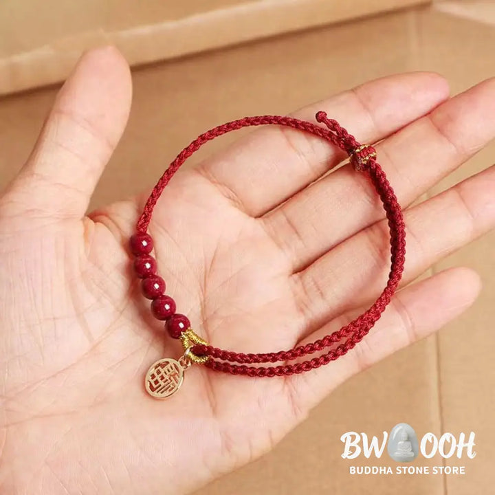 Buddha Stones Cinnabar Fu Character Beads Blessing Red String Handmade Braided Bracelet - BWOOOH - Bracelet