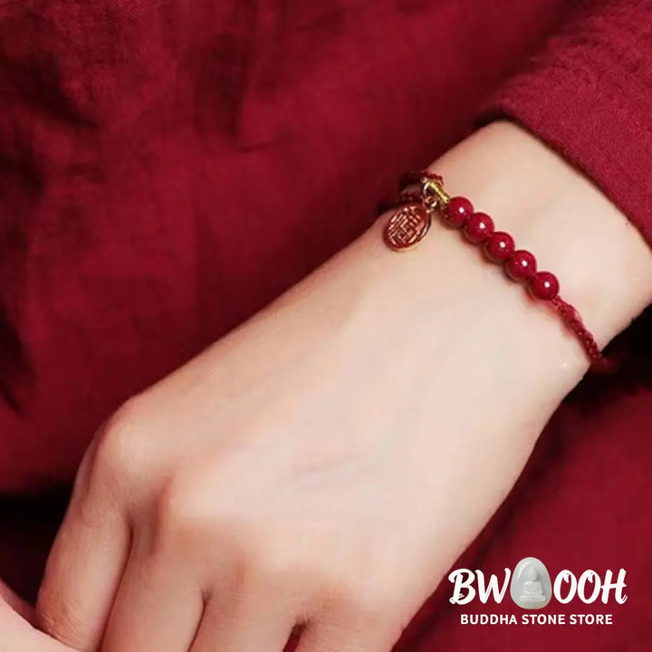 Buddha Stones Cinnabar Fu Character Beads Blessing Red String Handmade Braided Bracelet - BWOOOH - Bracelet
