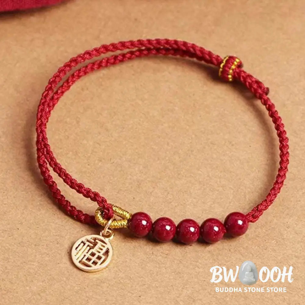 Buddha Stones Cinnabar Fu Character Beads Blessing Red String Handmade Braided Bracelet - BWOOOH - Bracelet