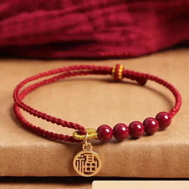 BWOOOH Cinnabar Fu Character Beads Blessing Red String Handmade Braided Bracelet - BWOOOH - Cinnabar Fu