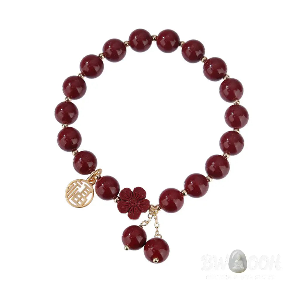 BWOOOH Cinnabar Fu Character Cherry Blossom Blessing Bracelet | spiritual healing bracelet