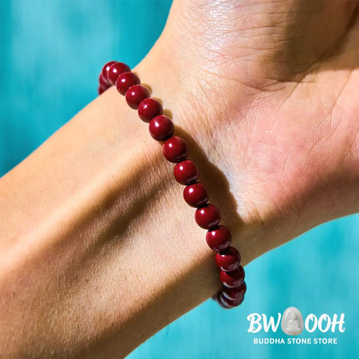 Buddha Stones Cinnabar Gourd Fu Character Charm Blessing Bracelet - BWOOOH - Cinnabar(Wrist Circumference: 14-16cm)