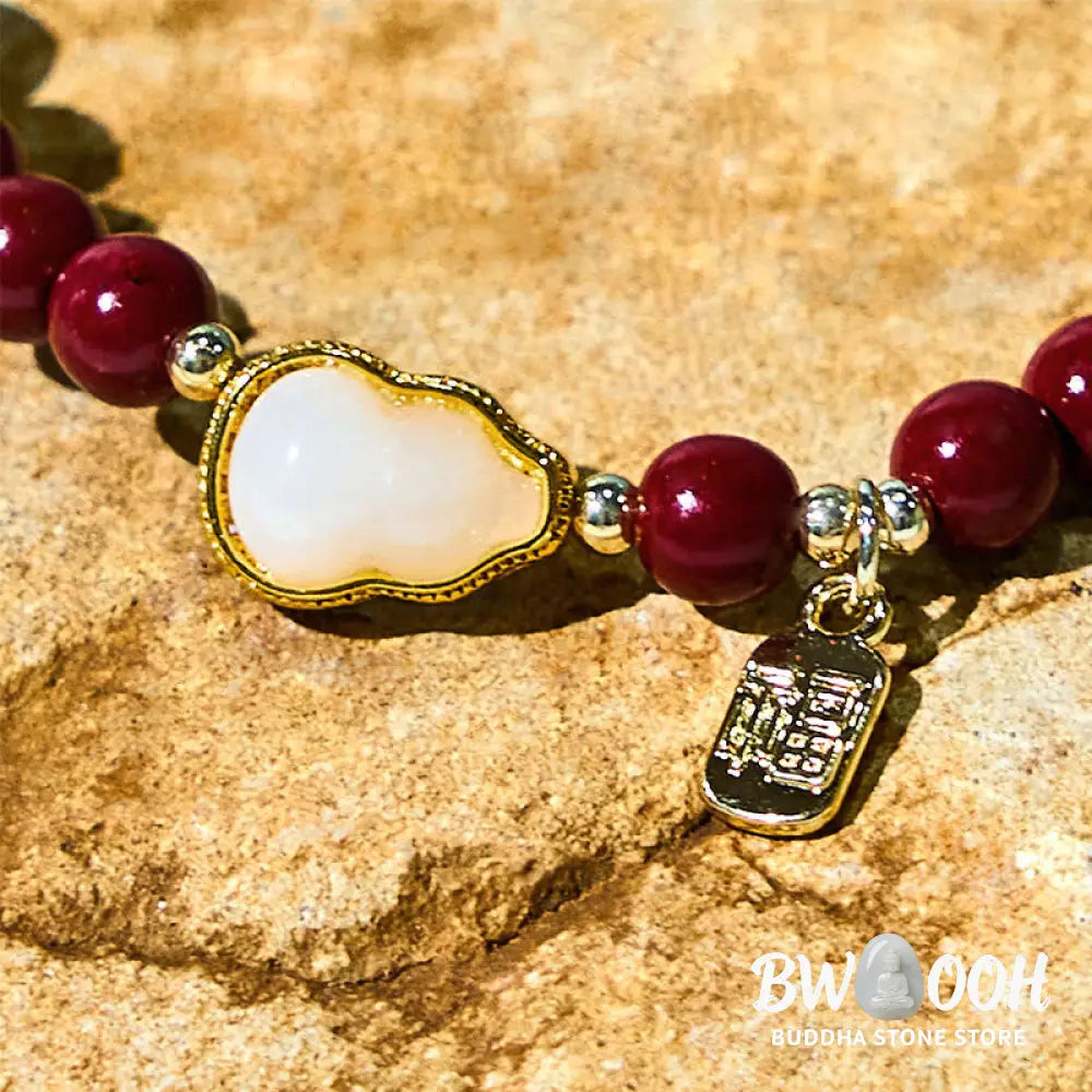 Buddha Stones Cinnabar Gourd Fu Character Charm Blessing Bracelet - BWOOOH - Cinnabar(Wrist Circumference: 14-16cm)