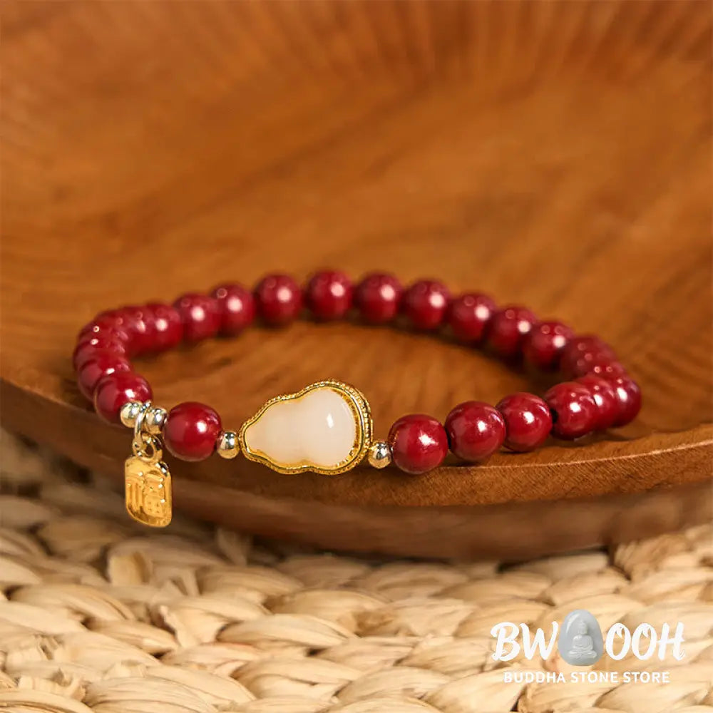 Buddha Stones Cinnabar Gourd Fu Character Charm Blessing Bracelet - BWOOOH - Cinnabar(Wrist Circumference: 14-16cm)