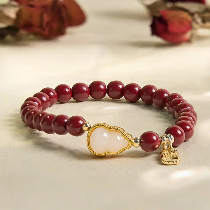 BWOOOH Cinnabar Gourd Fu Character Charm Blessing Bracelet — Cinnabar crystal healing bracelet for spiritual healing and m...