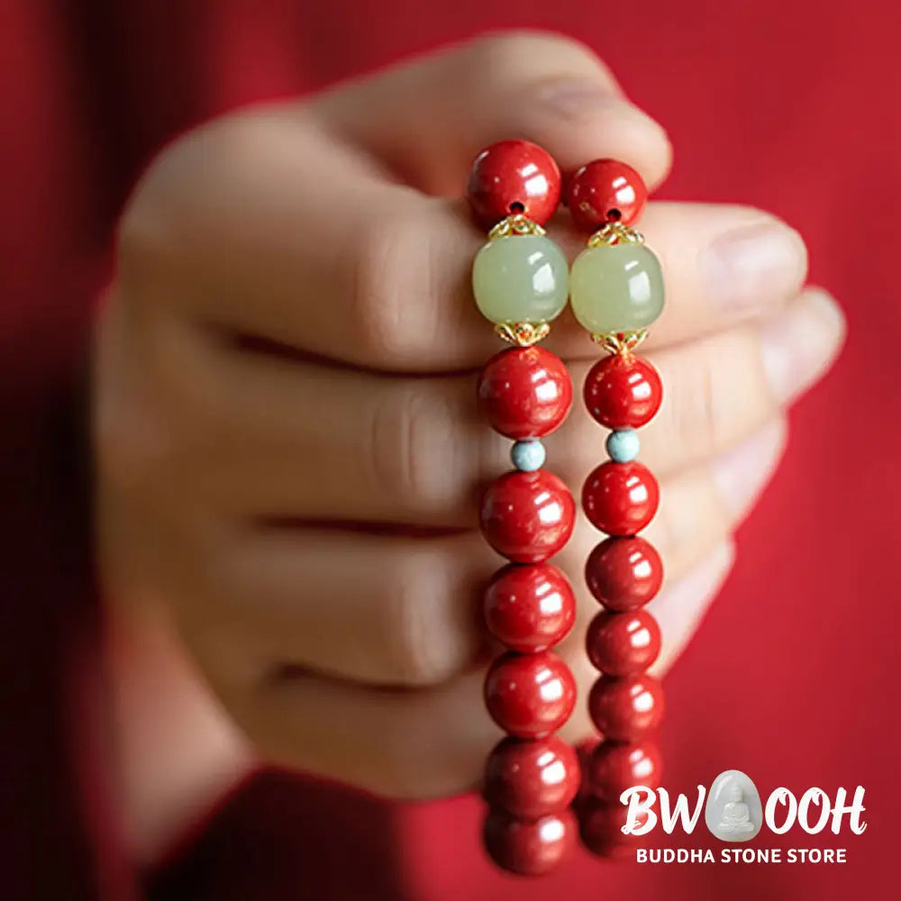 Buddha Stones Cinnabar Green Aventurine Fortune Luck Bracelet - BWOOOH - Bracelet