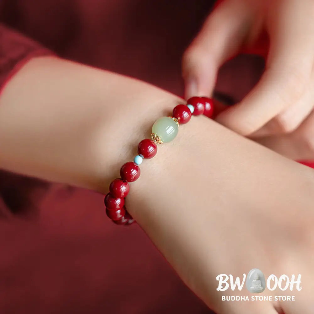 Buddha Stones Cinnabar Green Aventurine Fortune Luck Bracelet - BWOOOH - Bracelet