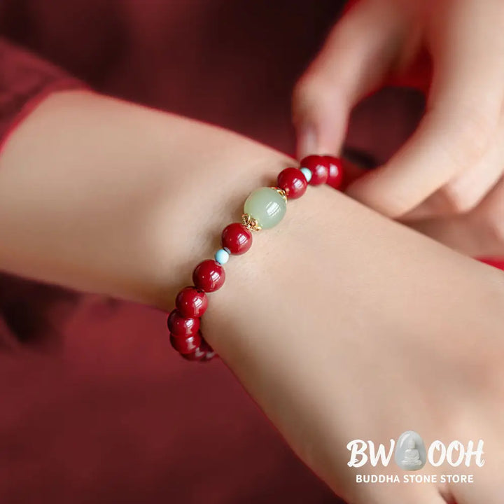 Buddha Stones Cinnabar Green Aventurine Fortune Luck Bracelet - BWOOOH - Bracelet