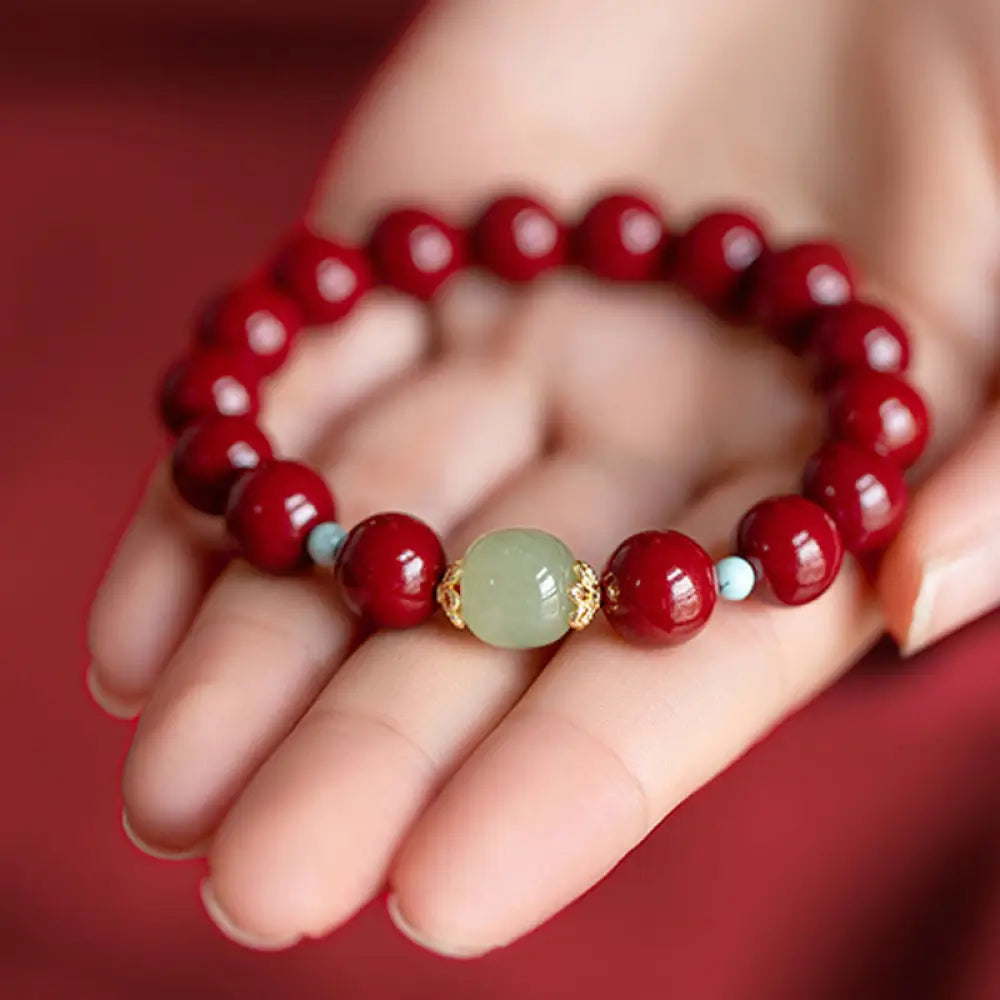 Buddha Stones Cinnabar Green Aventurine Fortune Luck Bracelet - BWOOOH - Emperor Sand / 6mm - Bracelet