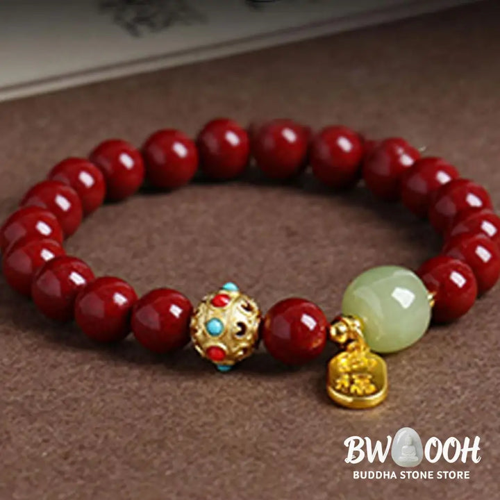 Buddha Stones Cinnabar Green Aventurine Fortune Protection Charm Bracelet - BWOOOH - Bracelet