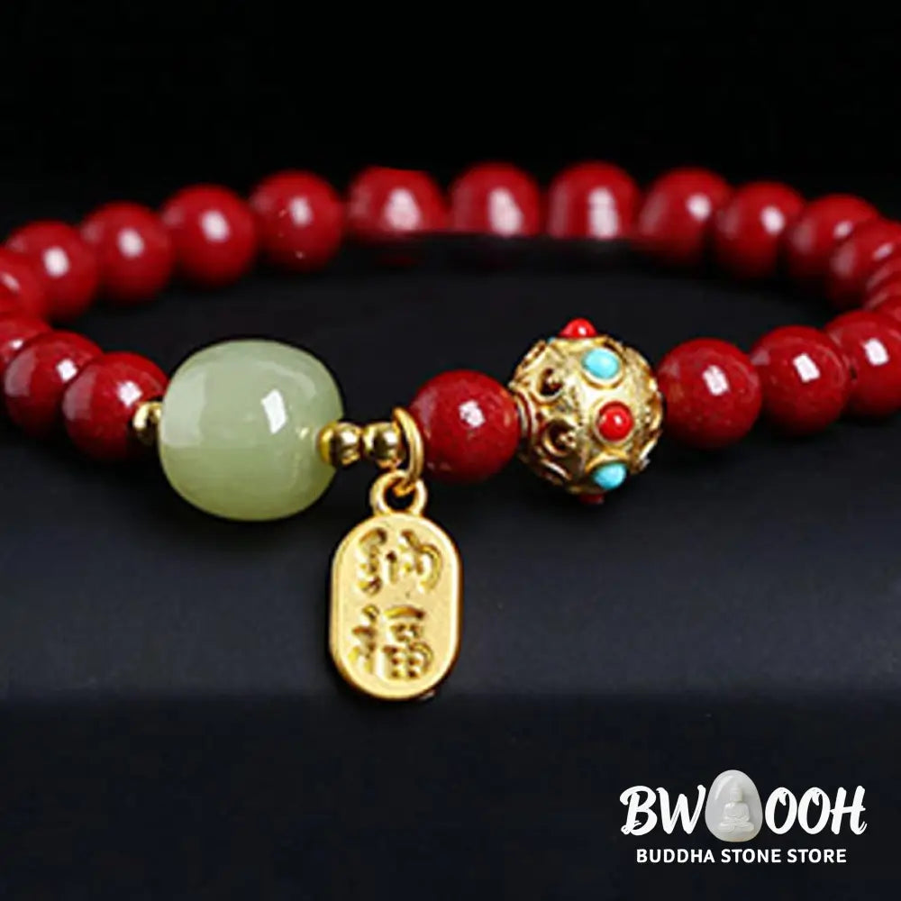 Buddha Stones Cinnabar Green Aventurine Fortune Protection Charm Bracelet - BWOOOH - Bracelet