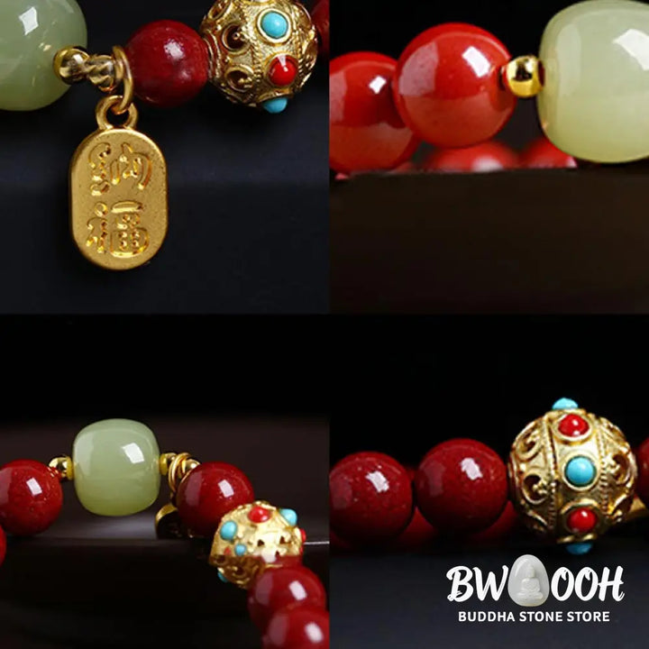 Buddha Stones Cinnabar Green Aventurine Fortune Protection Charm Bracelet - BWOOOH - Bracelet