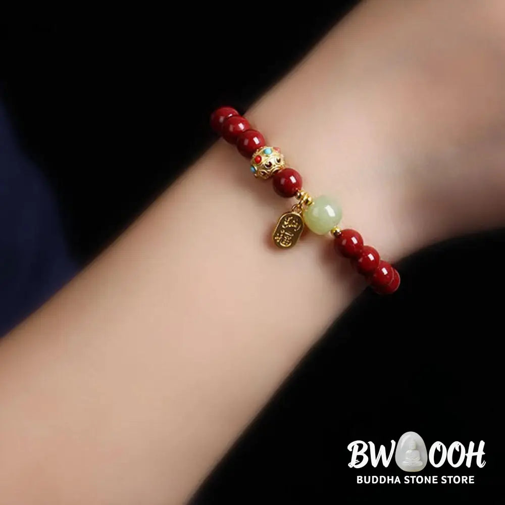 Buddha Stones Cinnabar Green Aventurine Fortune Protection Charm Bracelet - BWOOOH - Bracelet