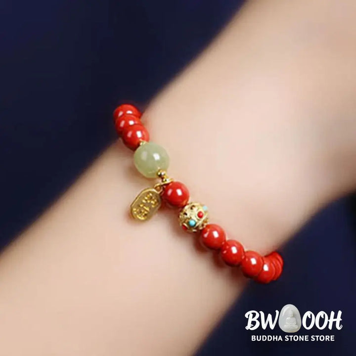 Buddha Stones Cinnabar Green Aventurine Fortune Protection Charm Bracelet - BWOOOH - Bracelet