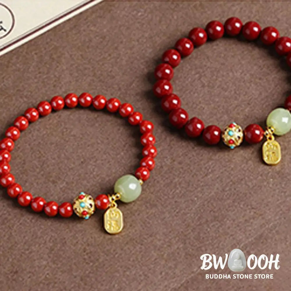 Buddha Stones Cinnabar Green Aventurine Fortune Protection Charm Bracelet - BWOOOH - Bracelet