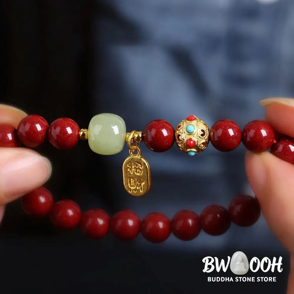 Buddha Stones Cinnabar Green Aventurine Fortune Protection Charm Bracelet - BWOOOH - Bracelet