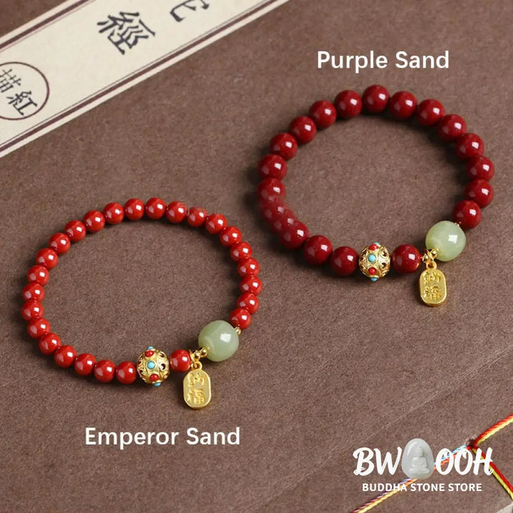 Buddha Stones Cinnabar Green Aventurine Fortune Protection Charm Bracelet - BWOOOH - Bracelet