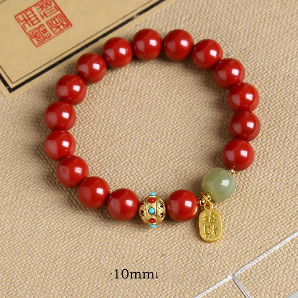 Buddha Stones Cinnabar Green Aventurine Fortune Protection Charm Bracelet - BWOOOH - Emperor Sand / 10mm - Bracelet