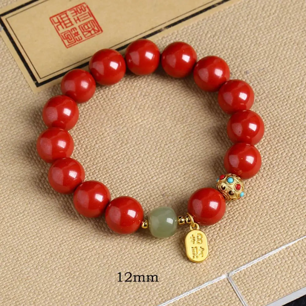 Buddha Stones Cinnabar Green Aventurine Fortune Protection Charm Bracelet - BWOOOH - Emperor Sand / 12mm - Bracelet