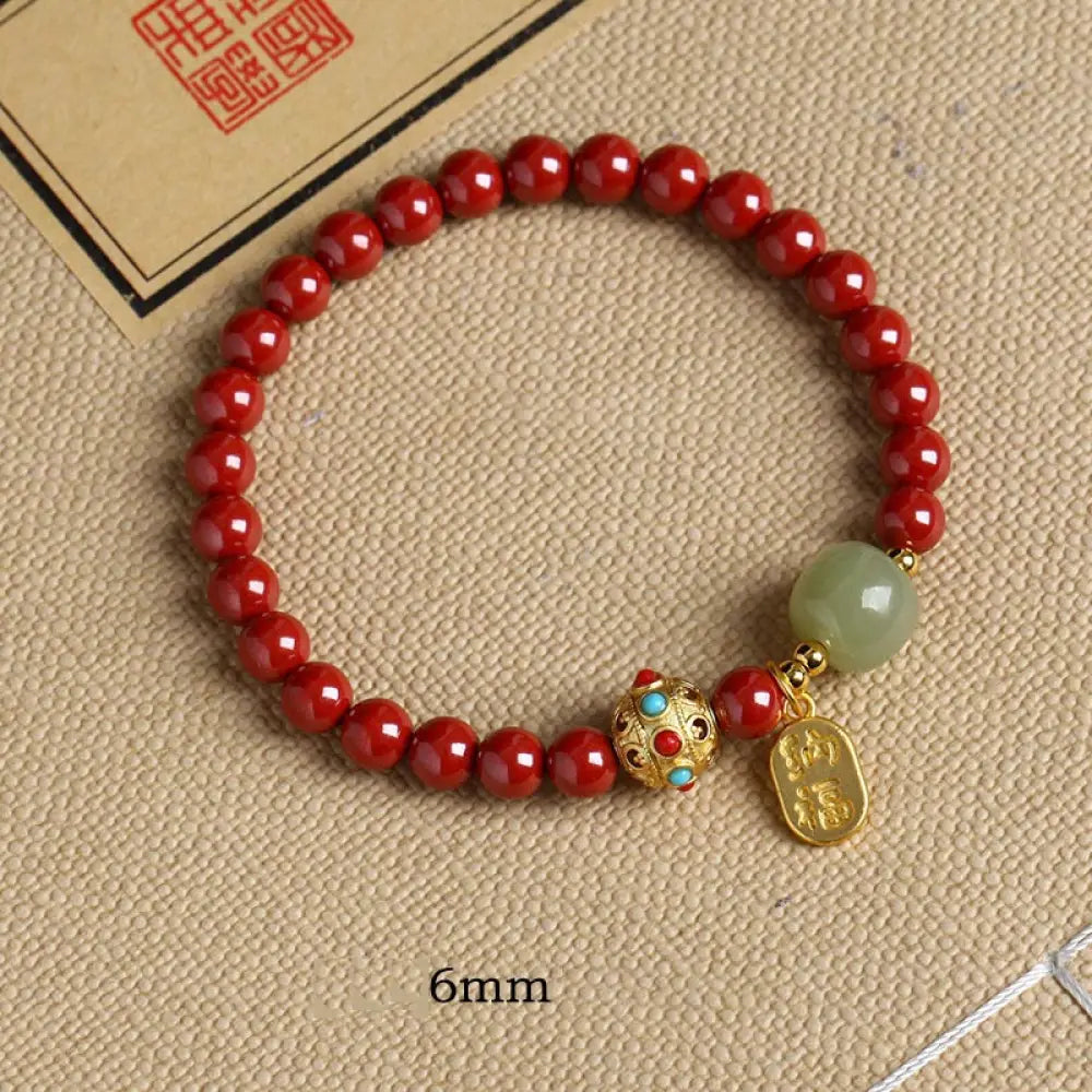 Buddha Stones Cinnabar Green Aventurine Fortune Protection Charm Bracelet - BWOOOH - Emperor Sand / 6mm - Bracelet