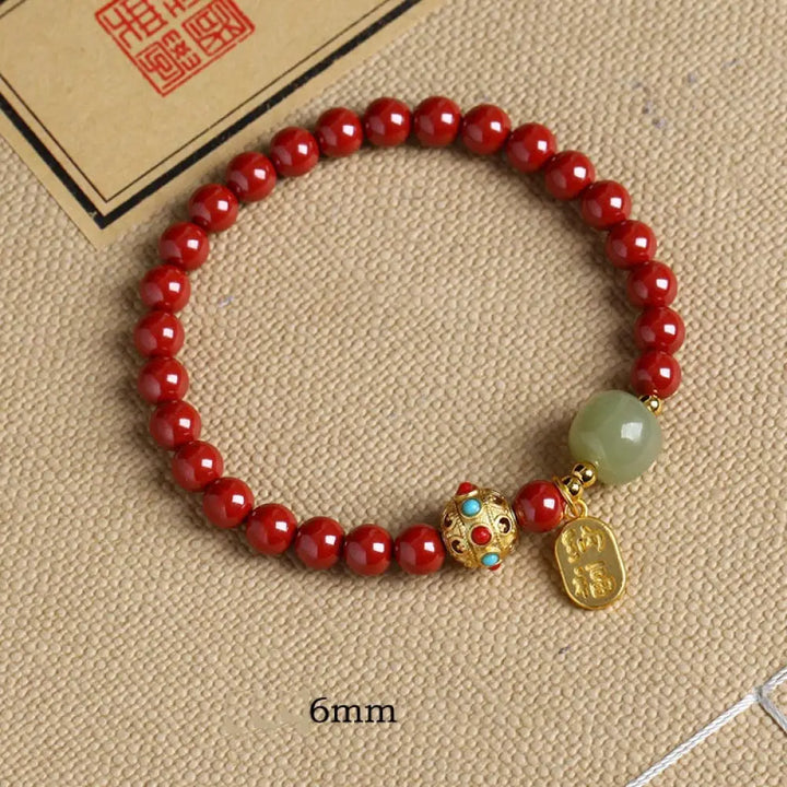 Buddha Stones Cinnabar Green Aventurine Fortune Protection Charm Bracelet - BWOOOH - Emperor Sand / 6mm - Bracelet