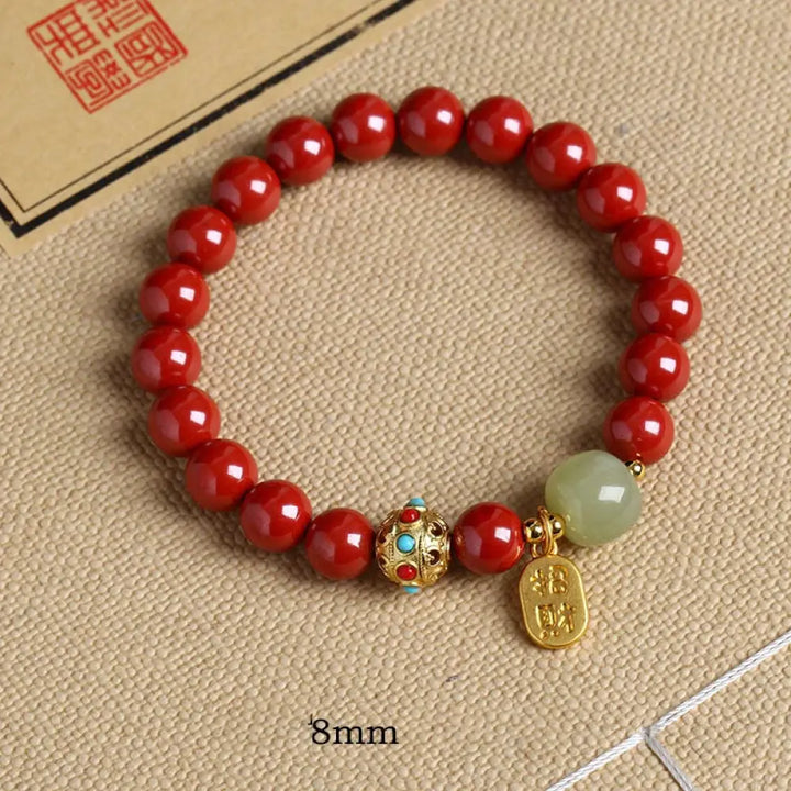 Buddha Stones Cinnabar Green Aventurine Fortune Protection Charm Bracelet - BWOOOH - Emperor Sand / 8mm - Bracelet