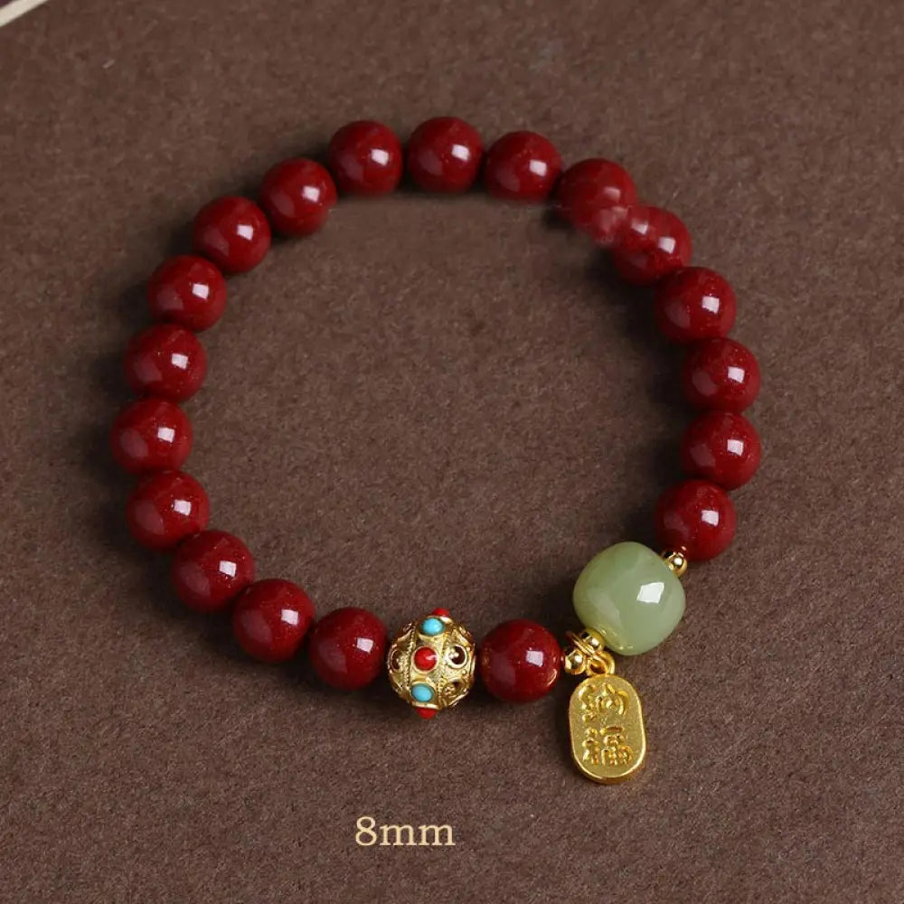 Buddha Stones Cinnabar Green Aventurine Fortune Protection Charm Bracelet - BWOOOH - Purple Sand / 8mm - Bracelet