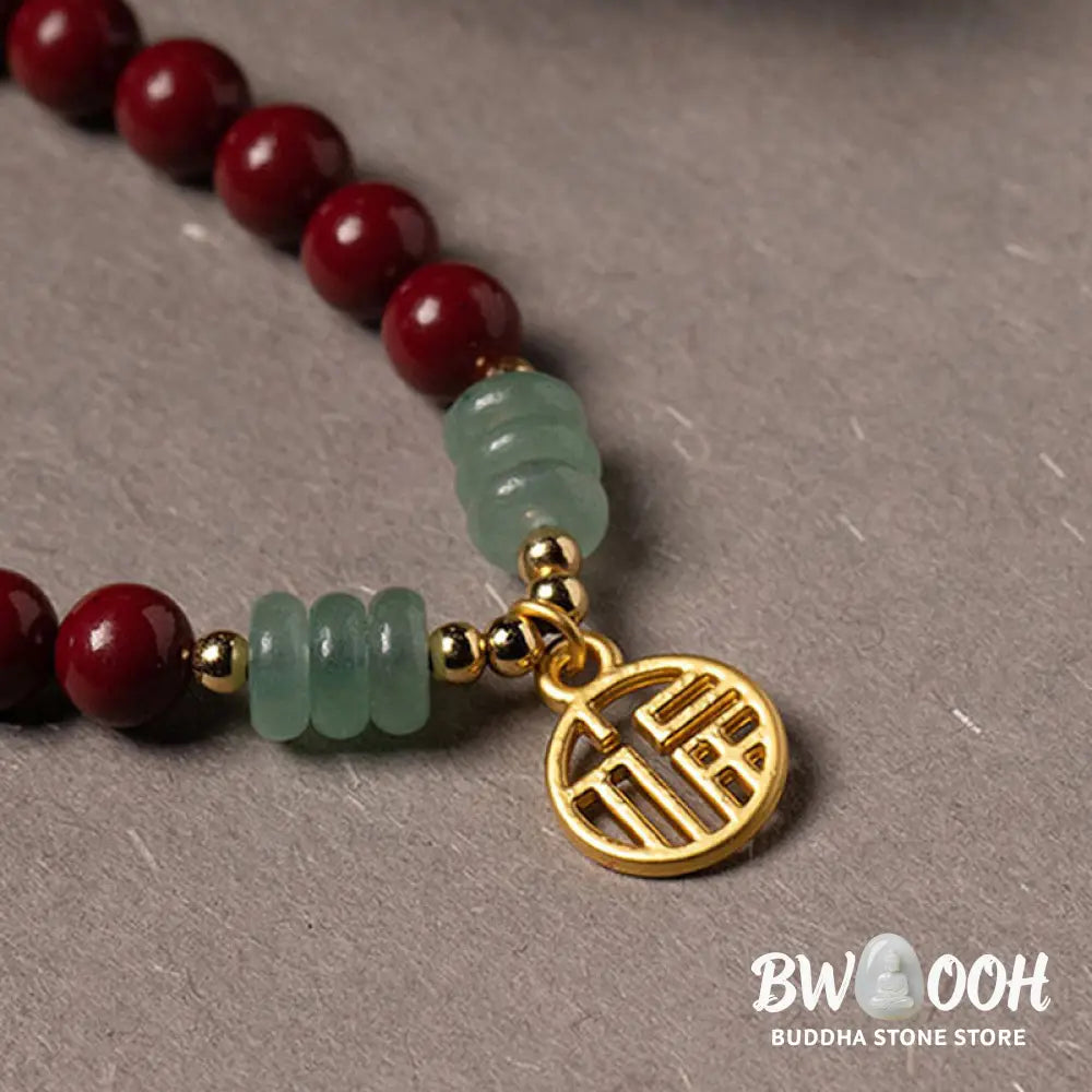 Buddha Stones Cinnabar Green Aventurine Luck Blessing Bracelet - BWOOOH - Bracelet