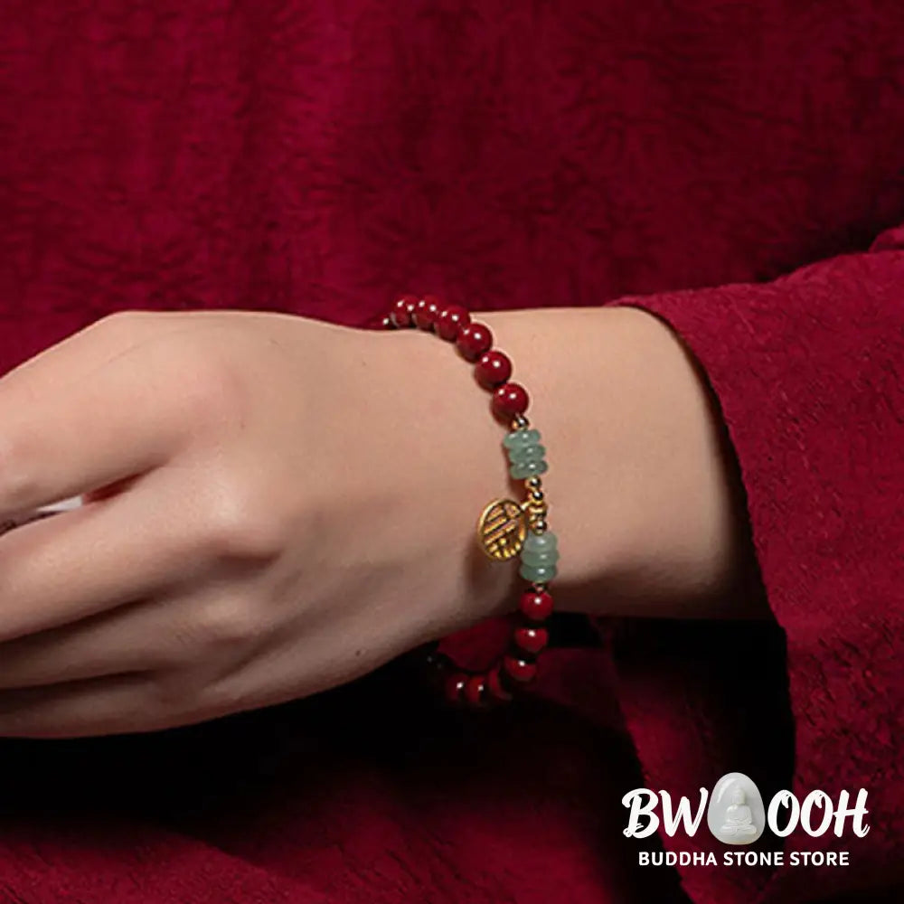 Buddha Stones Cinnabar Green Aventurine Luck Blessing Bracelet - BWOOOH - Bracelet