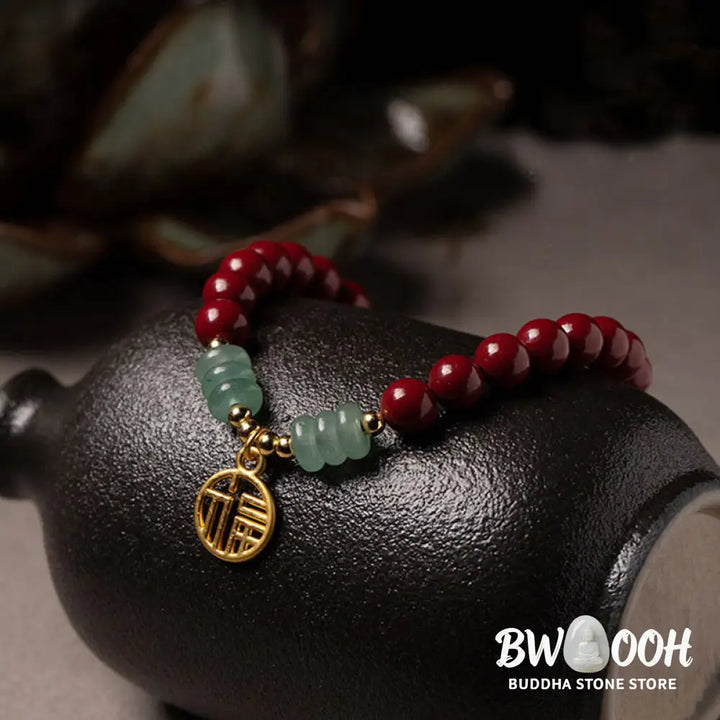 Buddha Stones Cinnabar Green Aventurine Luck Blessing Bracelet - BWOOOH - Bracelet