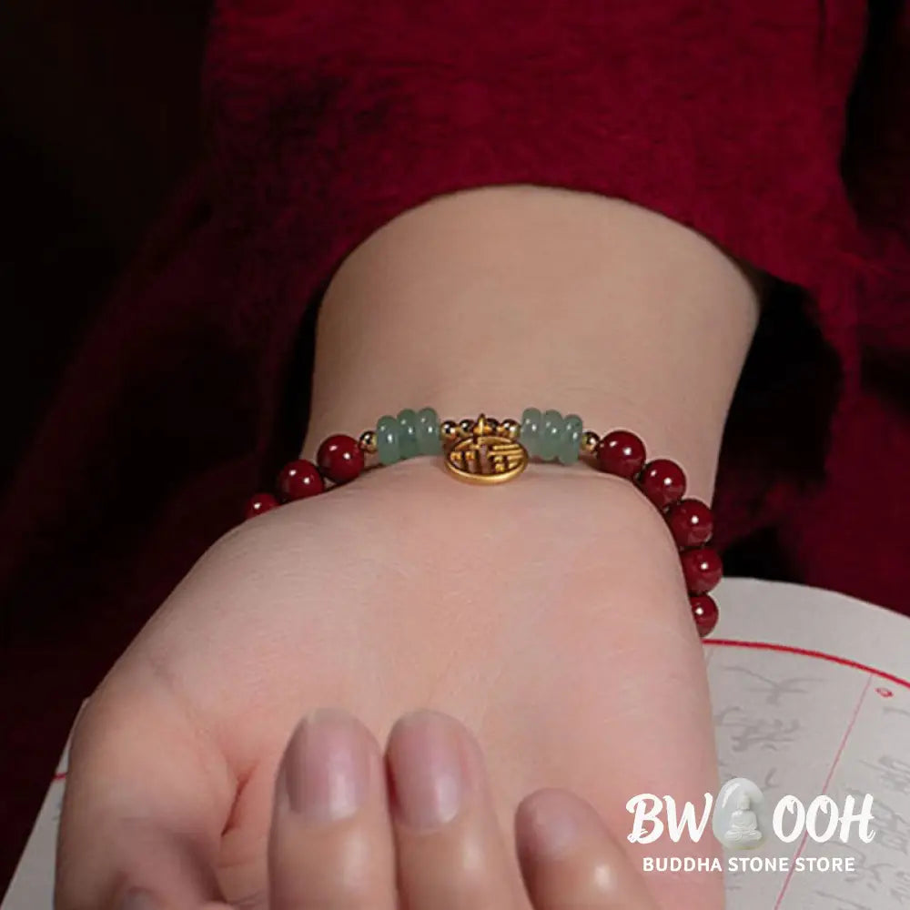 Buddha Stones Cinnabar Green Aventurine Luck Blessing Bracelet - BWOOOH - Bracelet
