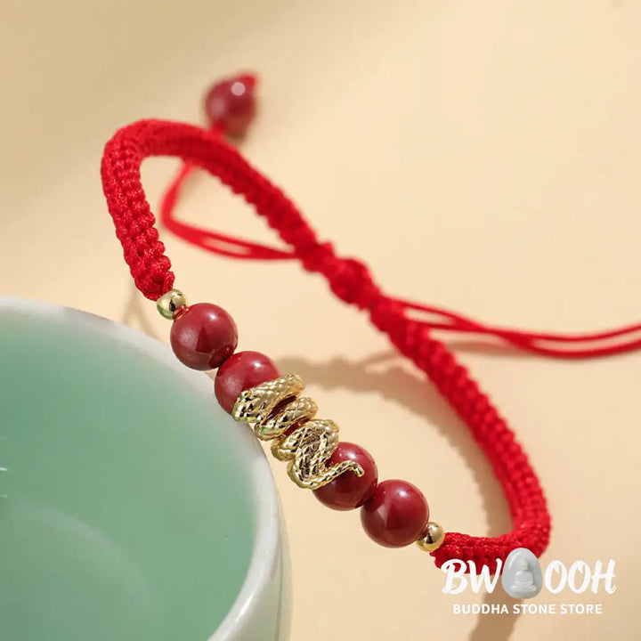 Buddha Stones Cinnabar Handmade Year Of Snake String Protection Braided Bracelet - BWOOOH - Bracelet