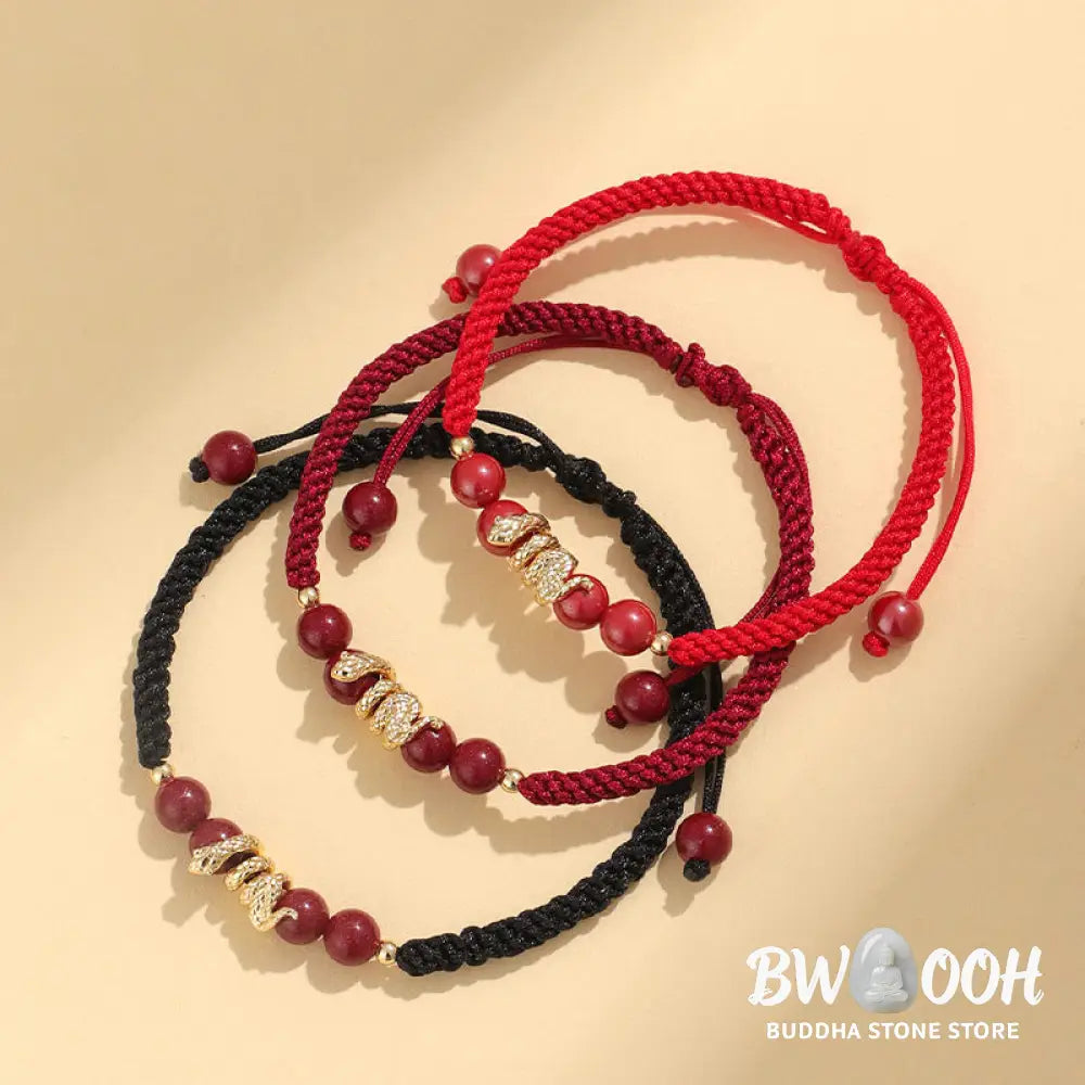Buddha Stones Cinnabar Handmade Year Of Snake String Protection Braided Bracelet - BWOOOH - Bracelet