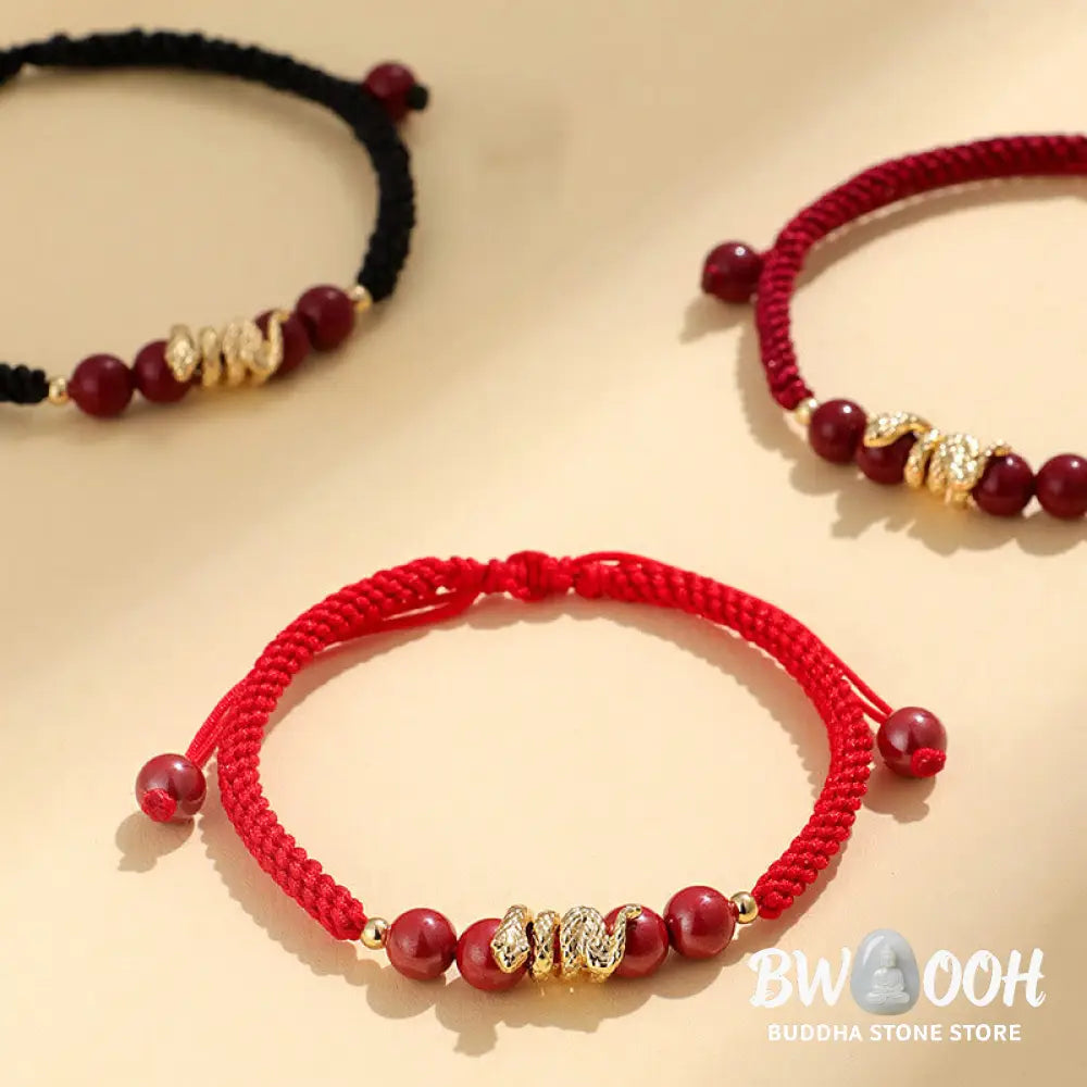 Buddha Stones Cinnabar Handmade Year Of Snake String Protection Braided Bracelet - BWOOOH - Bracelet