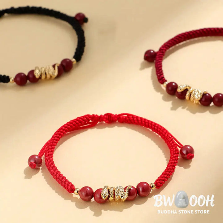 Buddha Stones Cinnabar Handmade Year Of Snake String Protection Braided Bracelet - BWOOOH - Bracelet