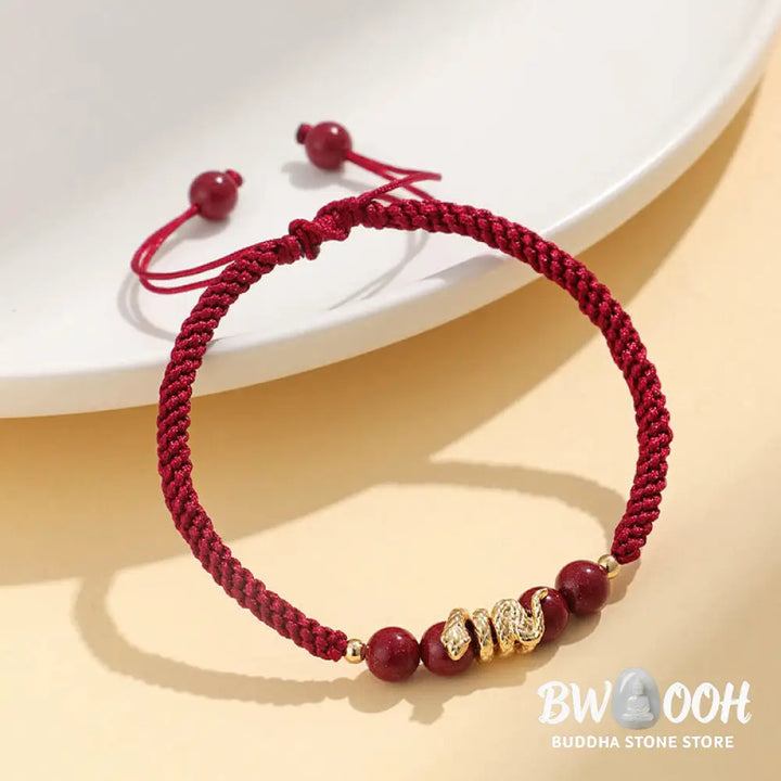 Buddha Stones Cinnabar Handmade Year Of Snake String Protection Braided Bracelet - BWOOOH - Bracelet
