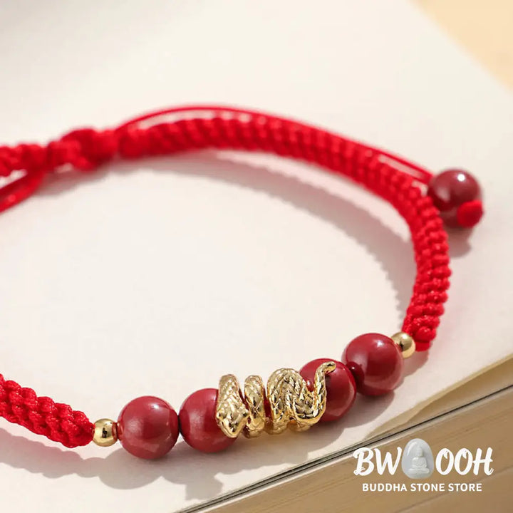 Buddha Stones Cinnabar Handmade Year Of Snake String Protection Braided Bracelet - BWOOOH - Bracelet