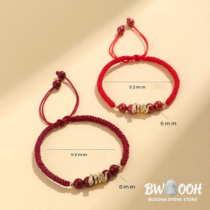 Buddha Stones Cinnabar Handmade Year Of Snake String Protection Braided Bracelet - BWOOOH - Bracelet