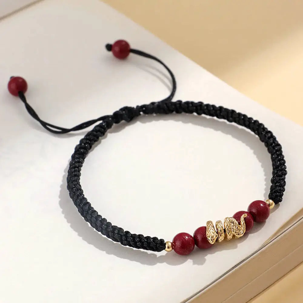 Buddha Stones Cinnabar Handmade Year Of Snake String Protection Braided Bracelet - BWOOOH - Black Rope(Wrist