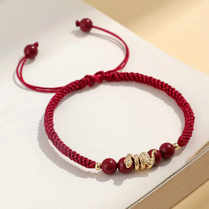Buddha Stones Cinnabar Handmade Year Of Snake String Protection Braided Bracelet - BWOOOH - Dark Red Rope(Wrist