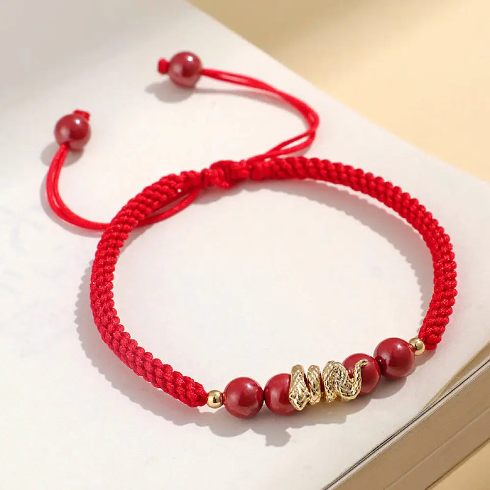 Buddha Stones Cinnabar Handmade Year Of Snake String Protection Braided Bracelet - BWOOOH - Red Rope(Wrist
